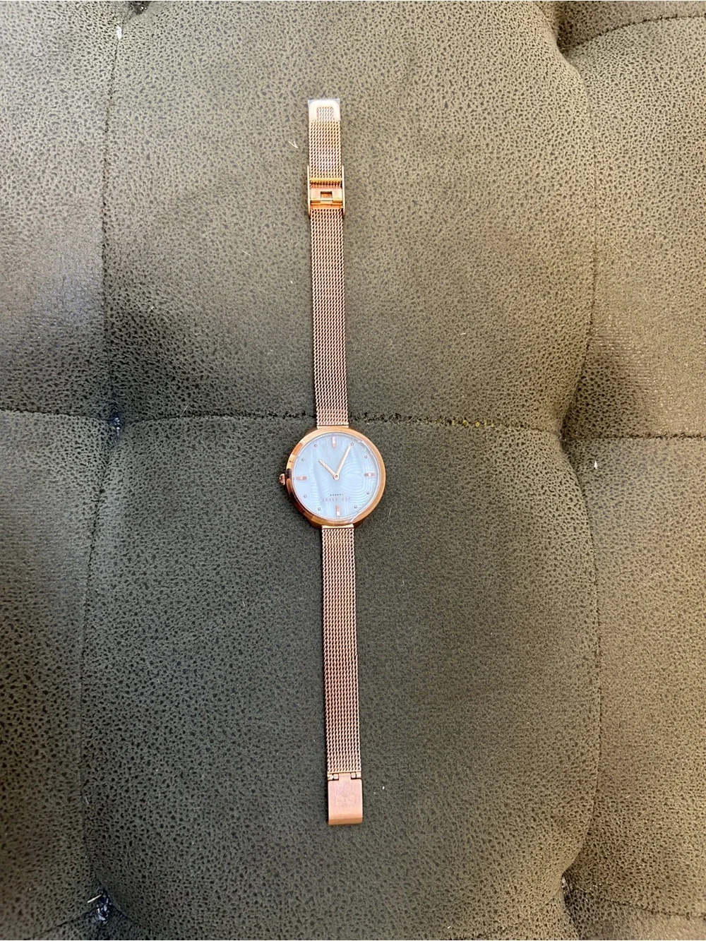 Ted Baker Rose Gold Mesh Band Watch with White Dial